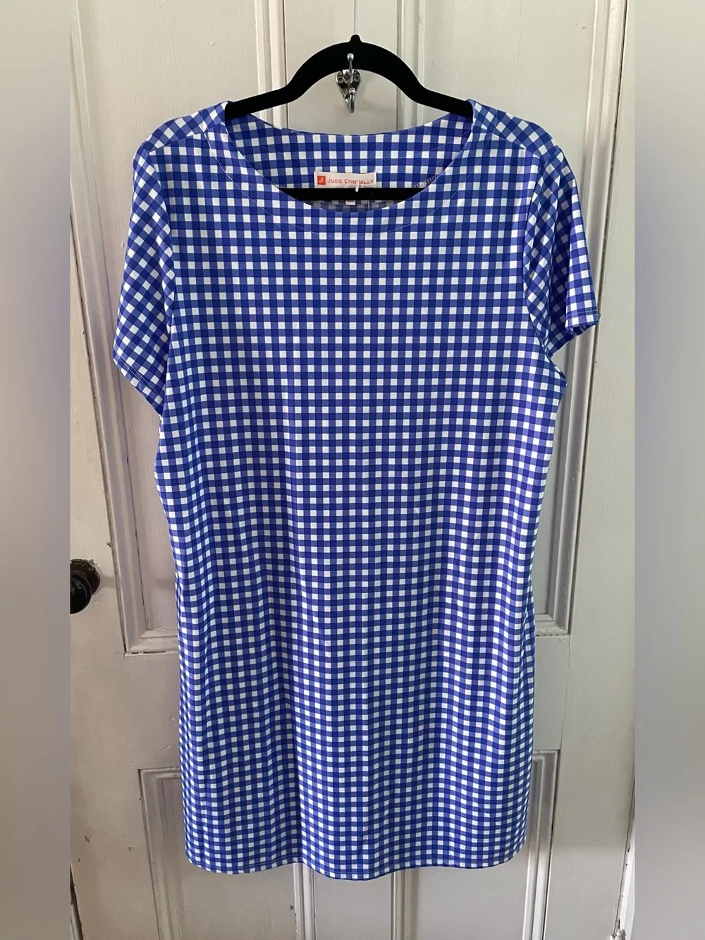 Jude Connally Ella Dress NWT Blue Cobalt Gingham Made in USA Women's XL